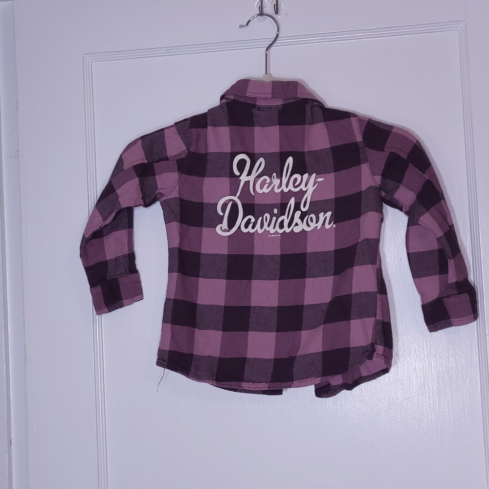 Harley-Davidson Kids Purple Black Buffalo Plaid Flannel Button Down Shirt 4/5 - Picture 5 of 5